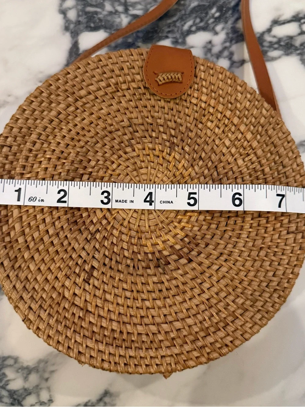 NWT Collection Eighteen Round Rattan Crossbody Bag Boho Wicker Canteen Purse